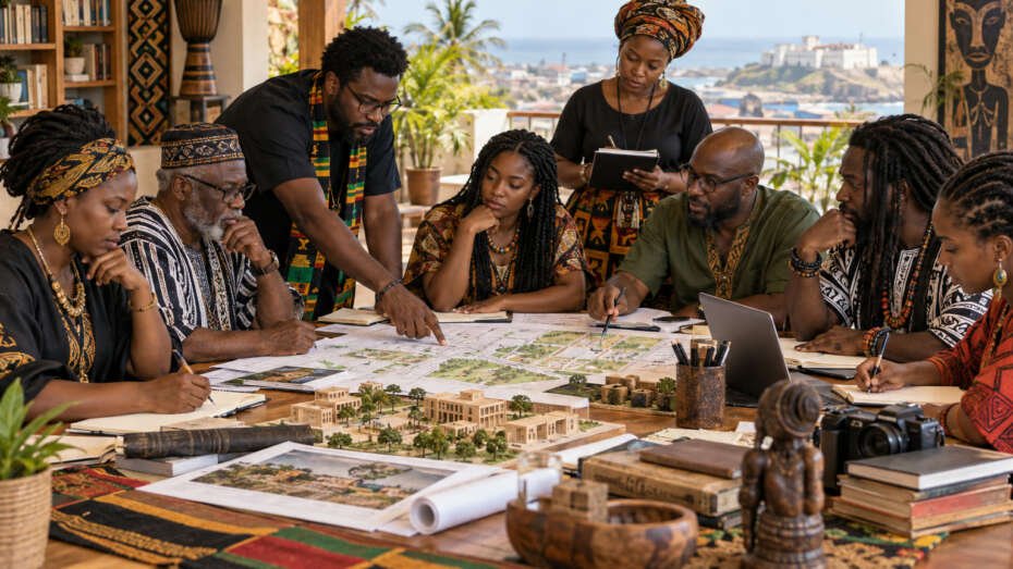 Black scholars, builders, educators, artists, and entrepreneurs planning durable community institutions together in Ghana