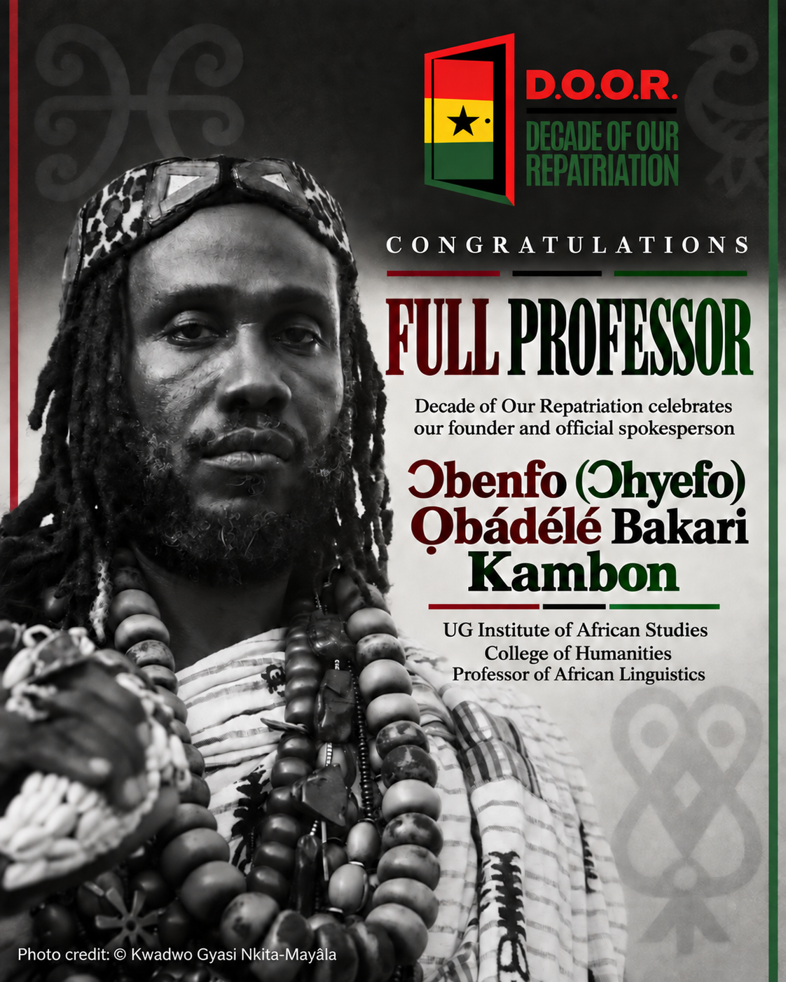 Ɔbenfo Ọbádélé Kambon promoted to Full Professor
